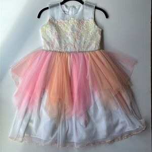 Bonnie Jean Girl’s Size 12 Party Dress White Lace & Pastel Tulle Tutu